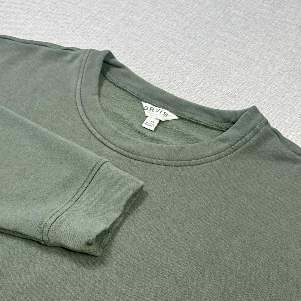 Orvis Sweatshirt Pullover Mens L Green Lightweight Fleece Crewneck Long Sleeve